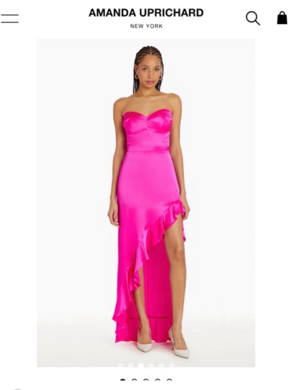 Amanda Uprichard Hot Pink Strapless Satin Ruffle Gown